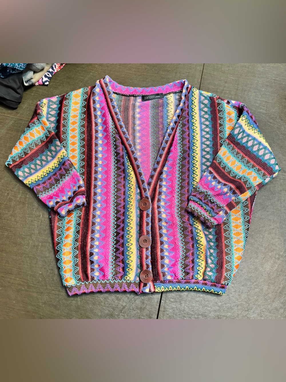 Zanzea Multicolor Striped Knit Cardigan- Pink, Turquoise, Yellow, Brown bohemian
